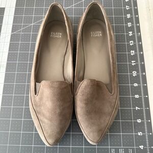 Eileen Fisher 10 Suede Taupe Leather Pointed Toe‎ Slip On Ballet Flats Prep